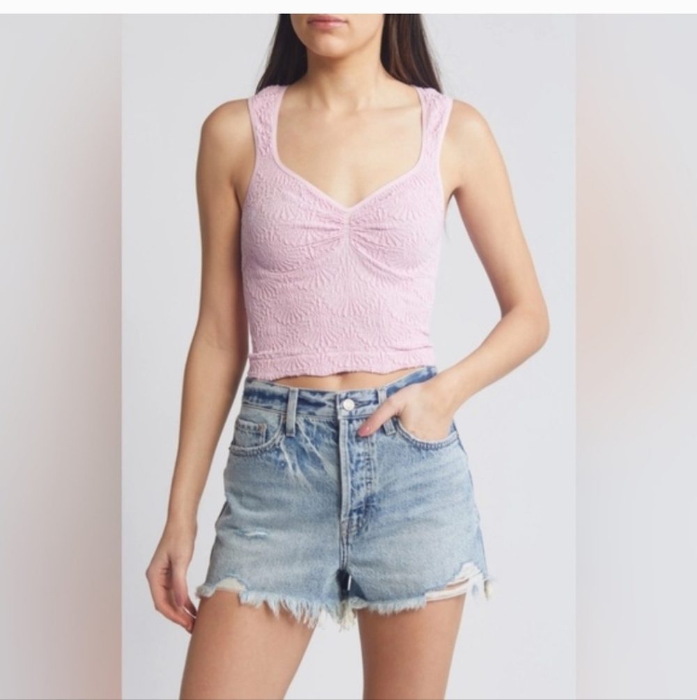 NWT Free People FP Intimately Love Letter Floral Smocked Top Pink
